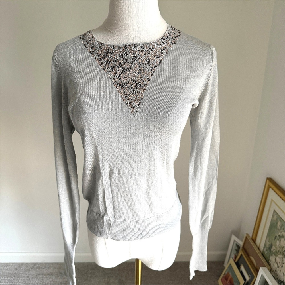 Alice + Olivia Silk Cashmere Embellished Metal Lightweight Sweater Top Size M